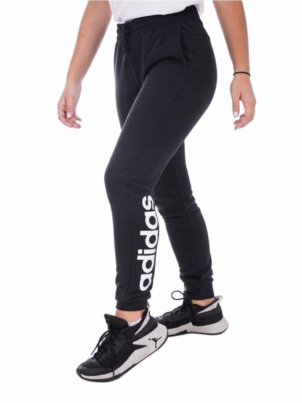 Adidas Women's Essentials Linear Joggers Black Logo French Terry Sweatpants Sz M